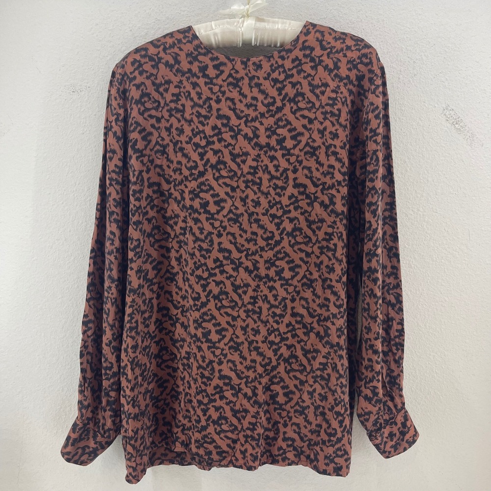 Vintage Doncaster Silk Blouse Women 8 Rust Black Abstract Back Button Elegant